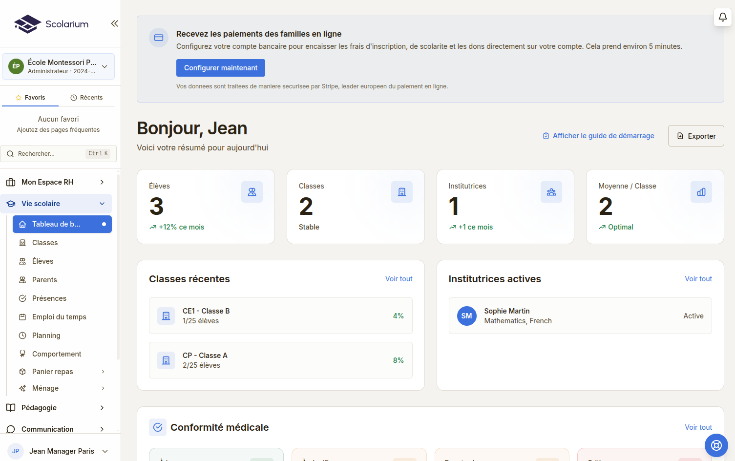 Tableau de bord Scolarium